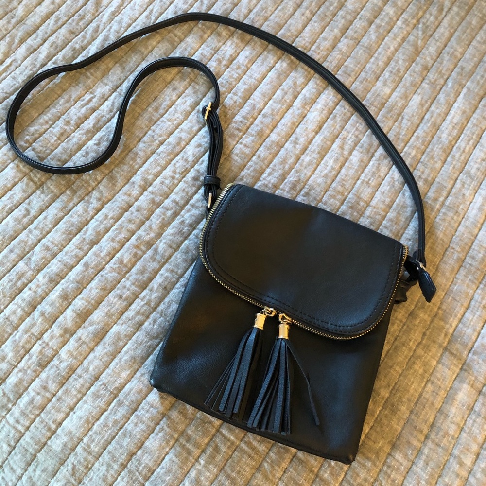 Black Vegan Leather Cross Body Bag